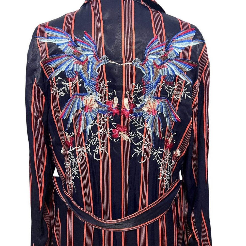 Free People Atrium Striped Duster S Hummingbird Lounge Jacket Robe Embroidered - Picture 6 of 13